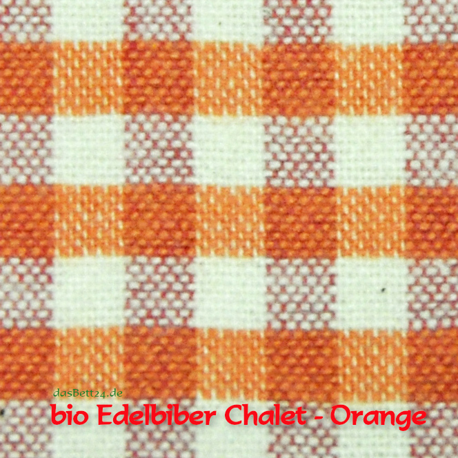 Biber Bettwäsche Chalet - Farbe: Grund natur, Streifen orange und rubin