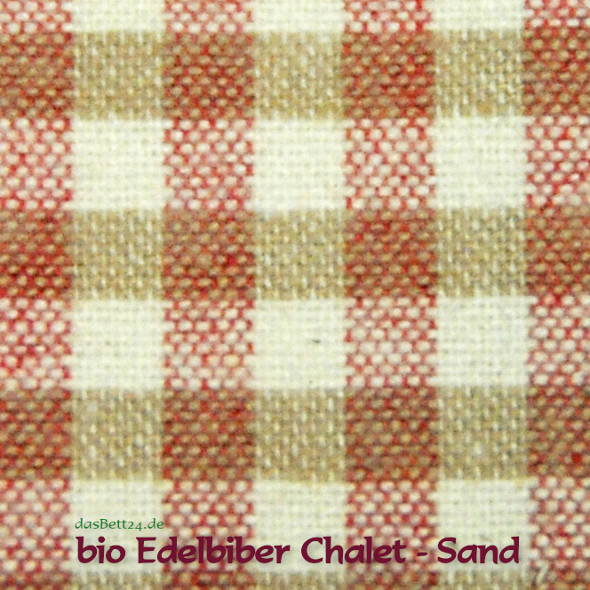 Biber Bettwäsche Chalet - Farbe: Grund natur, Streifen sand und rubin