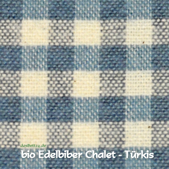 Biber Bettwäsche Chalet - Farbe: Grund natur, Streifen türkis und azurblau
